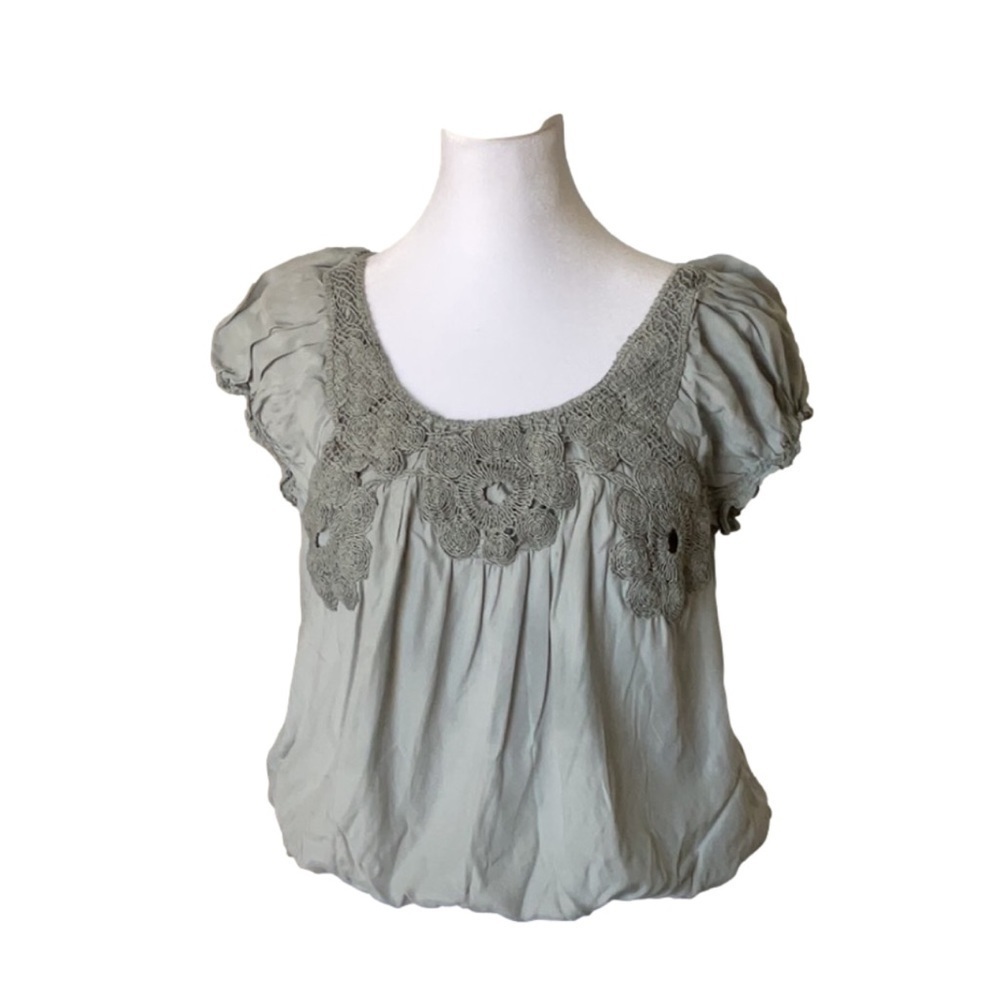 Lucky Brand Crocheted Puff Sleeve Top
